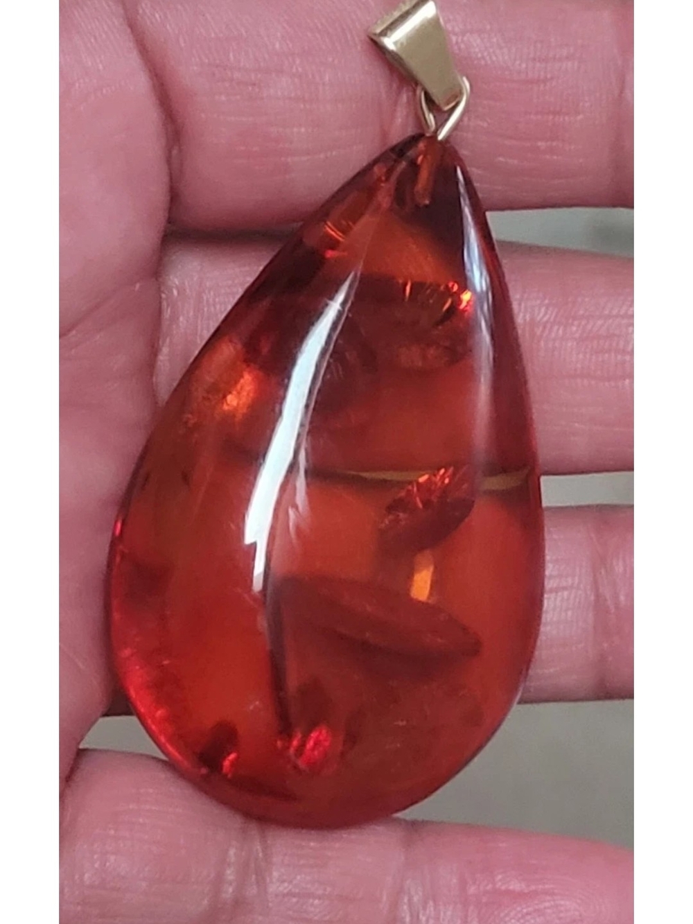 Rare Big Amber BalticPendant Flakes Sun Spangle Big Charm 10k Gold 585